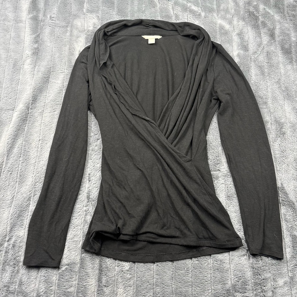 Banana Republic Womens Black Wrap Front Cowl Neck Long Sleeve Top Large